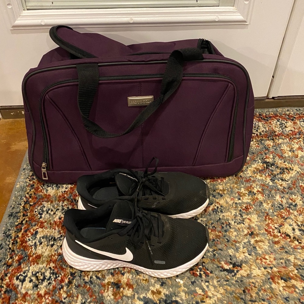 Purple duffel bag